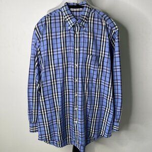 Burberry Men's Blue Plaid Nova Check Button Down Long Sleeve Shirt Size Large
